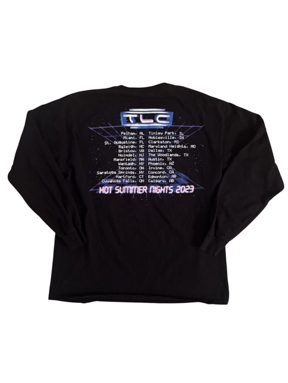 TLC Graphic Long Sleeve Band Tee - Black with Purple/Blue Print - Picture 3 of 3